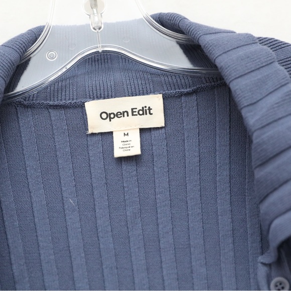 NWOT Open Edit Blue Shadow Ribbed Button-Up Long Sleeve Sweater Top Womens M - Picture 2 of 8